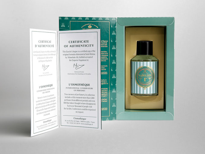 the Emperor Napoleon I’s Saint Helena Eau de Cologne is certified by the Osmotheque, the world's perfume archive.